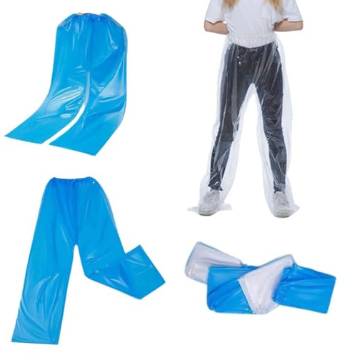 DeaHea Paquete de 4 pantalones de lluvia desechables unisex para adultos, impermeables, pantalones de lluvia de tubo largo con cubierta para zapatos, pantalones de lluvia de plástico grueso envueltos