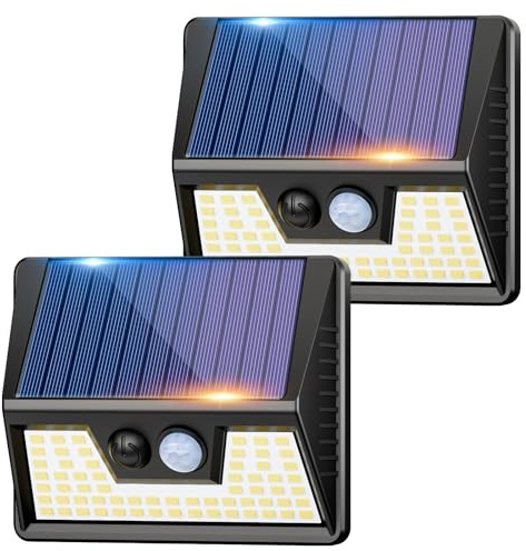 vighep Solar Lights Outdoor Garden - Led Motion Sensor Security Lights IP65 Waterproof, 3 Lighting Modes, Warm White Super Bright Pir Flood Lights for Wall Yard Fence Garage - 2 Pack