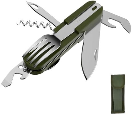 Vaisselle de Camping en Acier Inoxydable, 7 en 1 Vaisselle Exterieure, Couverts de Camping Pliable, Vaisselle Pliante Militaire, Kit Couverts de Camping, pour Les Pique-niques et Les Aventure