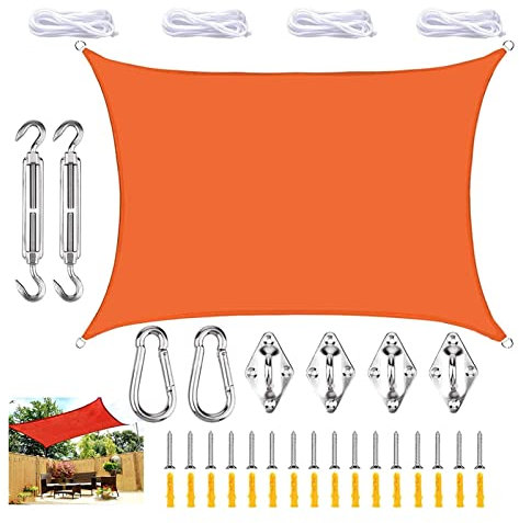 Balkonmarkise, wasserdicht, 98 % UV-Schutz, reißfest, wetterfest, für Eierstuhl, Orange, 3,6 x 3,6 m, rechteckig, 4 x 4 m, D-Ring und Kordel im Lieferumfang enthalten
