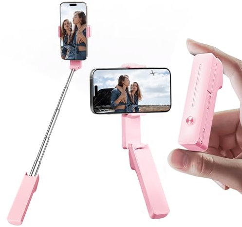 yAyusi Mini Palo Selfie Extensible, Palo Selfie Portátil de Bolsillo con Control Remoto, Soporte para Teléfono Móvil Compacto para Vlog/Grabación de Video/Transmisión en Vivo/Viajar (Rosa)