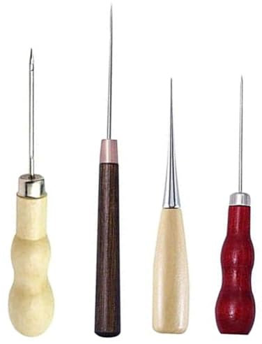 Wzxksoac 4pcs Woodworking Awl Set - Stainless Steel, 4 Count, Medium Grit, Comfortable Punching & Drilling for Leather & Wood