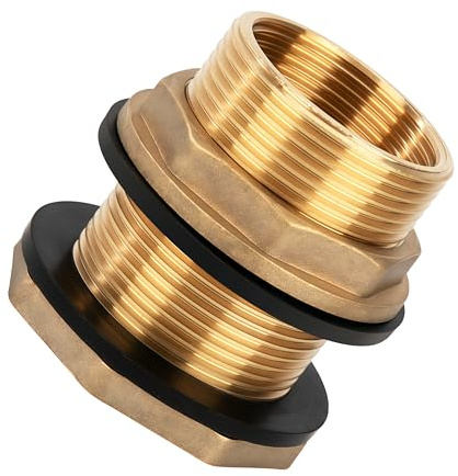 Conector de Tanque de Agua, 1 Piezas Barril de Lluvia de Latón con Rosca Exterior de 1-1/2 Pulgadas x Rosca Interior de 1-1/4 Pulgadas, Unión Accesorio de Tanque para Grifo, Bañera, Piscina