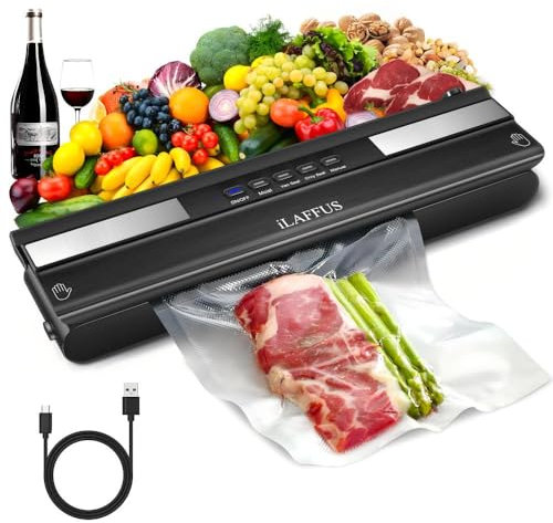 iLAFFUS Vacuum Sealer Machine Cordless Rechargeable with 80kPa Strong Suction 5 Modes Dry Moist External Vacuum System Food Sous Vide Machine for Kitchen Camping Travel