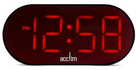 Acctim Jared Wireless LED Digital Alarm Clock Battery or AC Power Supplied with 1.5m USB-C to USB-C Cable (Red LED)