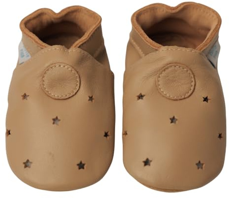 Dotty Fish Barefoot Soft Sole Leather Baby Shoes - Mocha Stars 6-12 Months