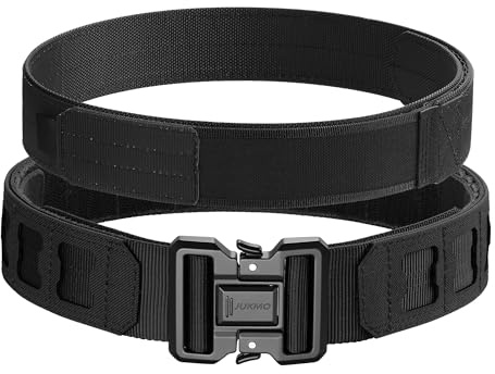 JUKMO Tactical Belt Set for Duty | Quick-Release 2-Inch MOLLE Zero Stretch Outer Belt For Law Enforcement, Military, Security Black L
