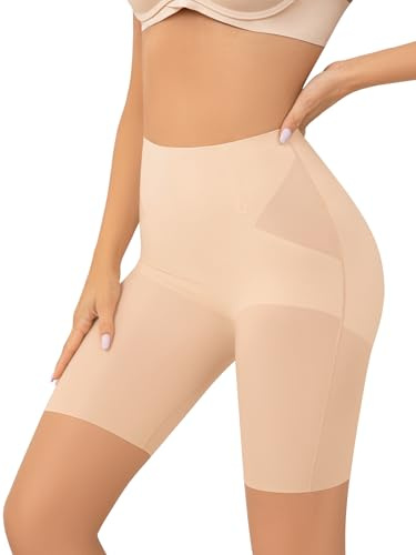 FluxFloe Seamless Shapewear Shorts for Women, Mid-Thigh Tummy Control – No Rolling, Soft & Breathable Comfort-Nude-M