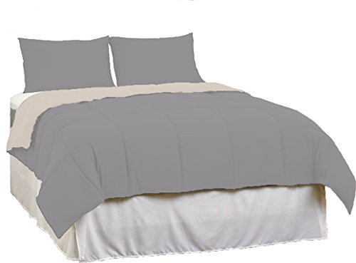 Tata Home Piumino Letto Invernale in Microfibra Morbidissima da 300 gr mq Double Face Misura Letto 1 Piazza e Mezza cm 200x200 Colore Panna Tortora Disponibile Anche in Altri 5 Colori e 2 Misure