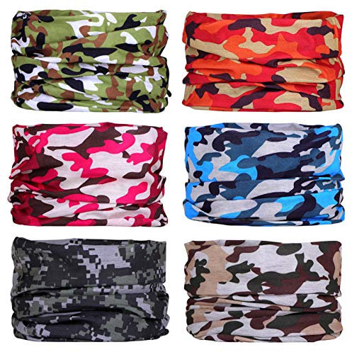Bandana Multifonctions Couvre-Chef sans Soudure - 6 PCS Elastique Tube Bandeaux Echarpe Gaiter Balaclava Masque pour Yoga Course à Pied Randonnée Cyclisme