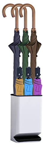 DricRoda Umbrella Stand Holder for Entryway, Umbrella Rack with Removable Drip Tray Free Standing Organizer for Umbrella Walking Sticks Canes, Stored 6 Umbrellas, Ideal for Home Office Decor, White