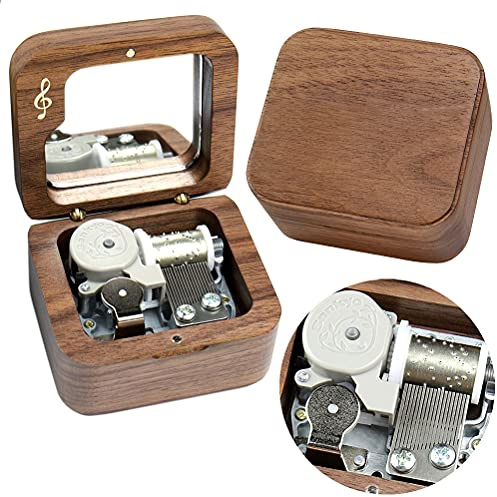 Sinzyo Rainbow Connection Walnut Music Box Vintage Wood Carved Wind Up Musical Box Gift For Christmas,Birthday,Valentine's Day
