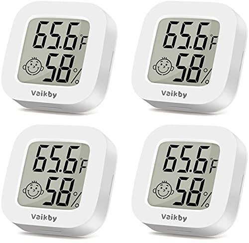 Vaikby Indoor Thermometer 4Pack, Humidity Gauge Meter Digital Hygrometer Room Thermometer for Home, Hight Accurate Temperature and Humidity Monitor for Greenhouse, Reptile, Humidors, Cellar, Office