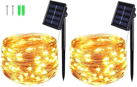 BOLWEO [2 Stück] Solar Lichterkette Aussen, 5M 50 LED Lichterkette Außen Wasserdicht Kupferdraht Beleuchtung für Weihnachten,Garten,Terrasse,Hof,Bäume,Party,Hochzeit,Innen/Außen Dekoration(Warmweiß)