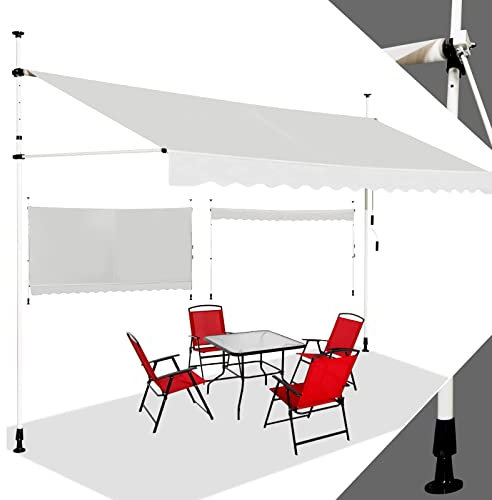 RELAX4LIFE Tenda da Sole per Esterno con Morsetto senza Forare, Telaio Telescopico, Telo Anti-UV, Altezza e Inclinazione Regolabile, Ideale per Balcone e Terrazzo (Beige, 400x175cm)