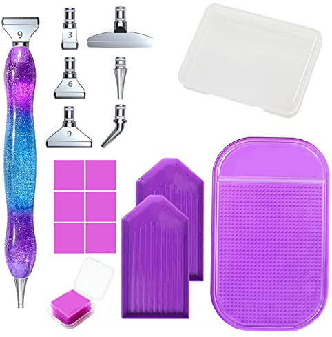 FRUHLING Diamond Painting Accessori Penna Fai da te 5D Diamond Painting Set di 6 Testine di Ricambio 6 Diamante Pittura Colla Clay 2 Vassoi 1 Tappetini Antiscivolo