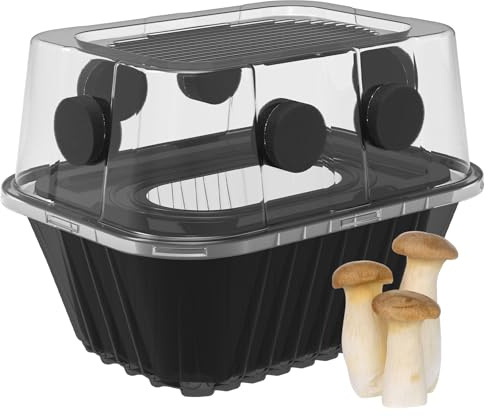 YANWEN Mushroom Growing Kit, Monotub Stackable, Fruiting Chamber with FAE Filters, Mushroom Grow Box for Indoor Use, 12.6 x 12.6 x 6.3 inches, Clear and Black