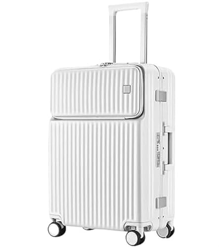 ASHSDI Koffer Reisekoffer Trolley Gepäckbeständiger Hartgepäck-Aluminiumrahmen, Handgepäck-Sicherheitsschloss-Koffer Boardcase Handgepäck (Color : White, Size : 22in)