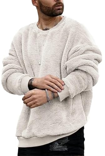 Runcati Pull en polaire à col rond pour homme - Léger et coupe-vent, ecru, XL