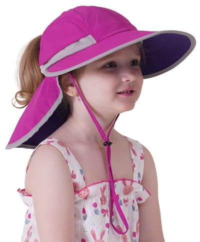 Creekstone Toddler Kids Sun Hat with Neck Flap UV Protection Wide Brim Summer Beach Hat for Toddler Girls Boys 2-9 Years (US, Age, 2 Years, 4 Years, Fuchsia)