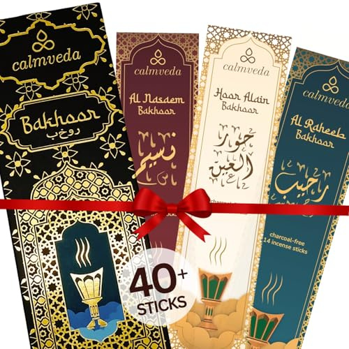Calmveda Bâtons d'encens Arabian Oud Bakhoor - بخور اماراتي (3 variantes, 42 unités) Encens arabe profond et chaleureux comme Al Nasaem, Hoor Alain et Al Raheeb Oud Bukhoor | Cadeaux islamiques