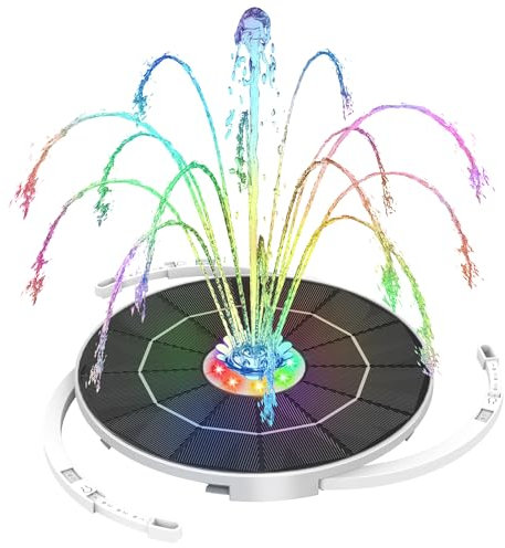 AISITIN 6.5W LED Solar Springbrunnen für Außen mit Fernbedienung,Solar Teichpumpe mit 3000mAh Akku, Fester Halterung, Runden Solarbrunnen mit 8 Fontänenstile für Gartenteich,Teich,DIY Wasserspiel
