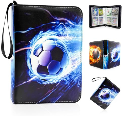 Football Card Holder PU Waterproof,Card Collection Folder for 400 Cards, Removable Match Attax Binder with Handle Double Sided Page Football Card Holder