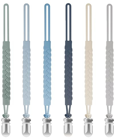 TenderBabe Silicone Pacifier Clip for Baby Boys and Girls, Pack of 6 Soft Flexible Paci Binky Clips with One-Piece Braided-Style Design,BPA-Free Newborn Essentials