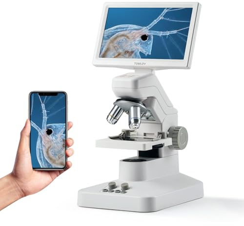 TOMLOV DM301 Pro Biologisches Mikroskop 1200X: 7 Digital Mikroskop mit HDMI-Ausgang für Erwachsene Kinder, 3 Objektive, Integrierter Messskala, Doppelte LED-Beleuchtung, Kompatibel mit Handy, PC&TV