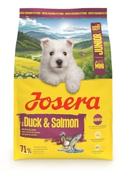 JOSERA Mini Junior Ente & Lachs (1 x 3 kg) | Premium Trockenfutter für wachsende Hunde bis 10 kg AB Der 6. Woche | Welpenfutter zur optimalen Entwicklung | Kleine Kroketten | glutenfrei |1er Pack