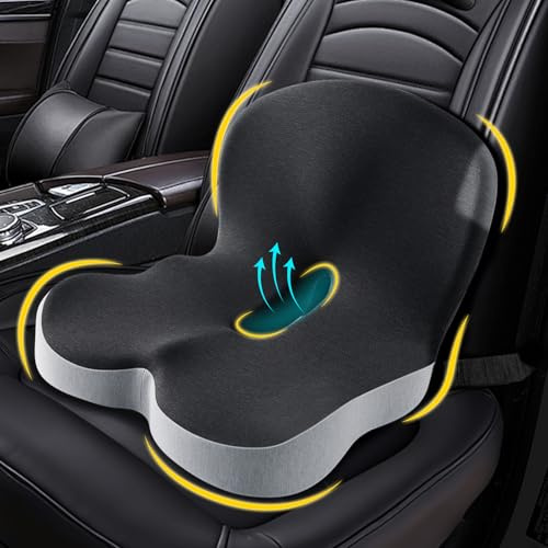RECAT Cojín de asiento para conductores de camiones, cojín de asiento de espuma viscoelástica con cinturón ajustable - Respaldo ergonómico para la espalda y el glúteo para mayor comodidad en viajes