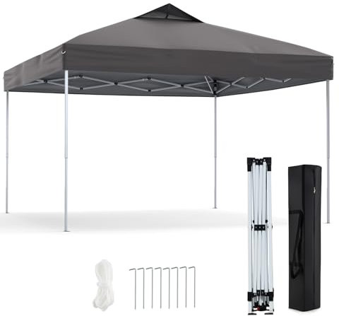 HOMASIS Carpa Plegable 2,95 x 2,95 m, Cenador Gazebo Exterior con UV 50+, Altura Ajustable, 1 Cerradura Central, Bolsa de Transporte, Pabellón para Jadin, Fiesta (Gris)