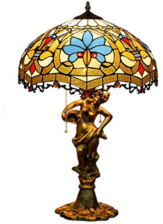 Reading Table Beside Lamp Baroque Stained Glass European Decor Lamp with Alloy Base for Living Room Study Bedroom,E27,(40cm64cm)