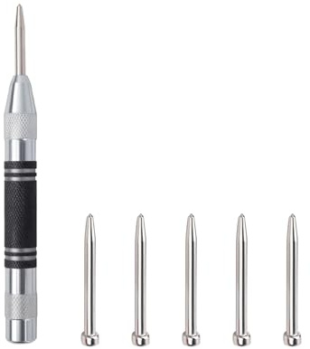 Tekrill 6 Stück automatischer Körner, einstellbarer, federbelasteter Körner für Holz, Metall, Kunststoff TS/ZXC-01 (4 Zoll, schwarz-weiß)