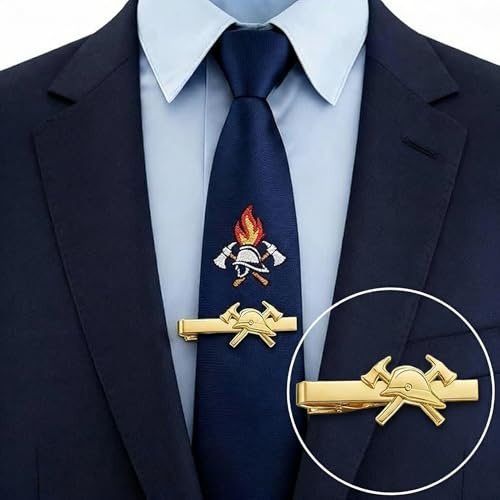 Otuuz Feuerwehr Krawatten Set für Herren, dunkelblaue Feuerwehr Krawatte fertig gebunden mit Krawattenklammer und Geschenkbox, Feuerwehrmann Geschenk für Jubiläum, Ruhestand, Feuerwehrfest