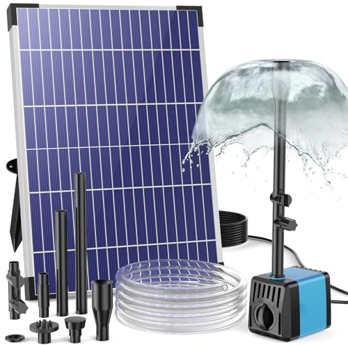 POPOSOAP 10W Solar Water Fountain Pump, Solar Powered Water Pump with 120GPH Fountain Pump, 4 Sprayers, 16.4ft Cable, 6.6ft Tubing for Outdoor Pond,Bird Bath,Fish Tank and Garden Water Features