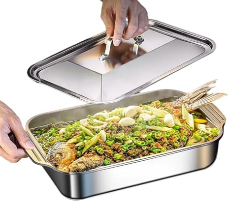 Kixolazr Acero Inoxidable Bandeja Para Horno - Bandeja Para Horno Con Tapa Y Asa - Utensilios De Hornear Resistentes Al Calor -, Pan, Galletas, Pizza, Cocina, Hogar, Fiesta, Cocción
