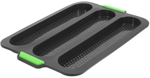 OSOLADY Teglia per Pane Francese in Silicone a 3 Scomparti Manico, Stampo per Baguette e Plumcake, Vassoio per Pane Croccante, Adatto per Forno e Cottura Casalinga