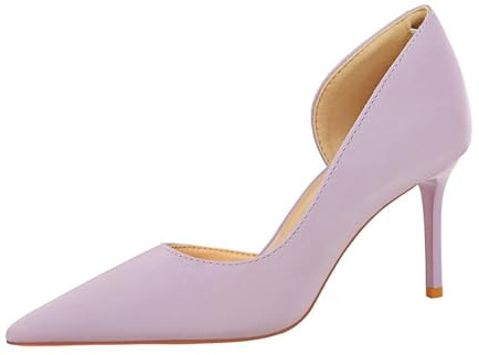 Scarpe Donna Punta con Tacco Alto con Tacco a Spillo 7 cm Raso Spacco Laterale per Matrimoni, Galà, Appuntamenti (Viola,37)