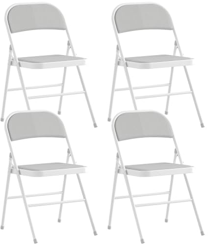 HOMCOM Lot de 4 Chaises Pliantes Siège Rembourré 45l x 46P x 78H cm Blanc | Chaises de Salle à Manger Portables, Chaise Pliable d'Intérieur, Velours Côtelé, Cadre en Acier
