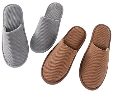 EQLEF 2 pares de pantuflas invitados lavables para casa, hotel y viajes – Zapatillas de interior premium de pana antideslizantes, ligeras, zapatillas hotel para