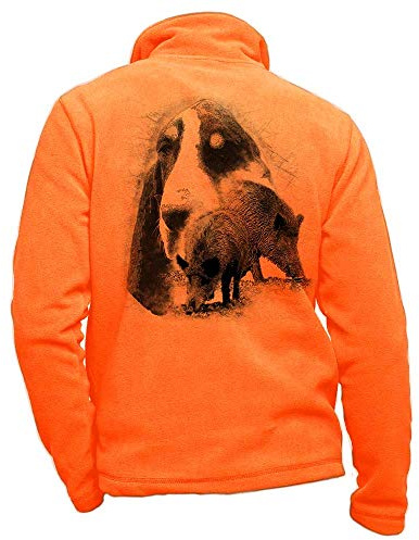Veste Chasse Polaire Orange personnalisé avec Un Sanglier, Chien Grand Gascon Saintongeois - vêtement Chasse Taille M