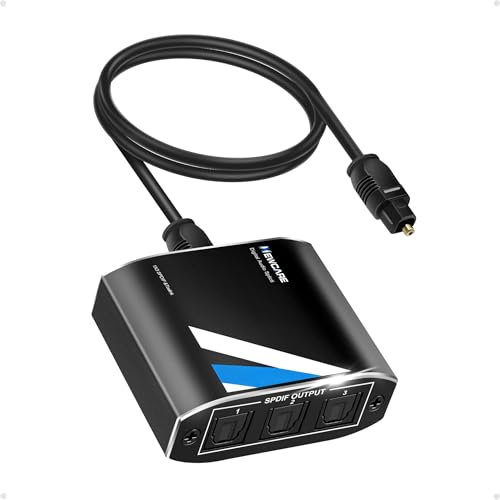 NEWCARE Digital Optical Splitter 1 in 3 Out,SPDIF Toslink Optical Audio Cable Splitter 1x3 Support LPCM2.0 Doldy Digital & DTS 5.1 for Xbox,PS4,PS5,DVD,TV Box,Home Theatre, Receiver,Sound Bar