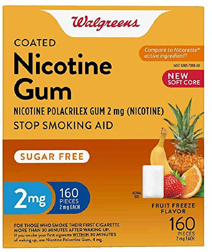 Walgreens Fruit flavor Coated 2 mg Nicotine Sugar Free Gum 160 Pieces