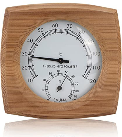 Thermomètre de sauna hygromètre en bois, thermometre hygrometre de sauna pour interieur, Thermomètre de sauna,Sauna Thermomètre numérique pour Sauna, Accessoires de sauna, 10 °C à 120 °C, 13x13.5cm