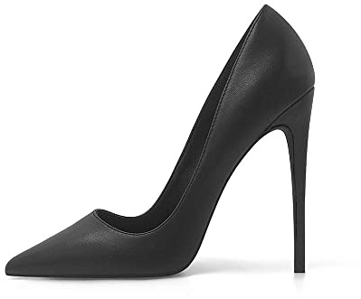 Zhabtuc Scarpe da Donna, Punta a Punta, Tacco Alto 12 cm, Stiletto da Party, Pumps con Superficie Opaca, Tutto Nero, 40 EU