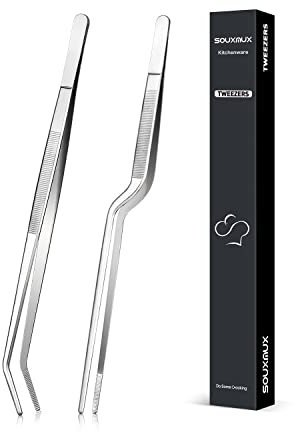 Ensemble de pinces à épiler et de pinces à épiler courbes de 25 cm, embouts dentelés de précision, outils de cuisine professionnels en acier inoxydable pour le barbecue, le placage et le service.
