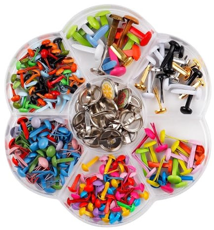 Duories 100 Stück 6-12mm Mini Runde Brads Set Metall Musterklammern Bunte Pearl Verschlussklammern Klammern Rundkopf Papier Befestigungen für Basteln DIY Handwerk Scrapbooking Karten,Stil 1