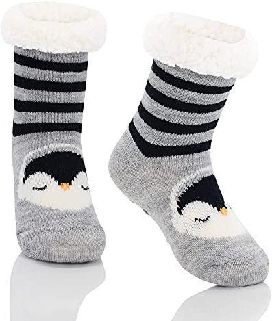 Zando Chaussettes de Noël pour enfants - Chaussettes thermiques douillettes - Chaussettes moelleuses pour filles et garçons - Chaussettes antidérapantes, 3-6 ans