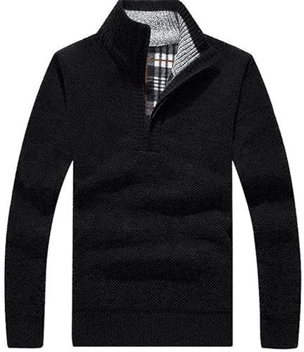 Les umes Herren Pullover mit halbem Reißverschluss Rollkragenpullover aus Strick Warmer langärmeliger Stehkragenpullover Schwarz L
